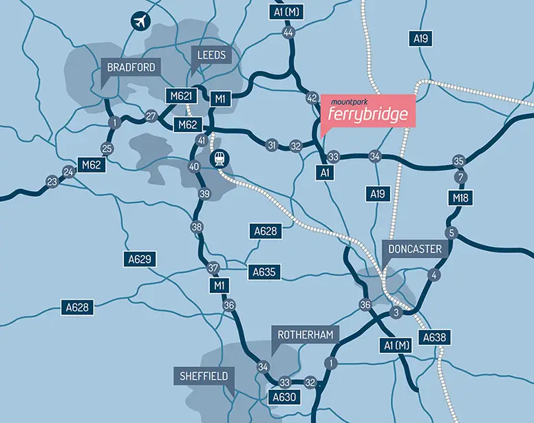 Map of Wakefield with focus on Ferrybridge